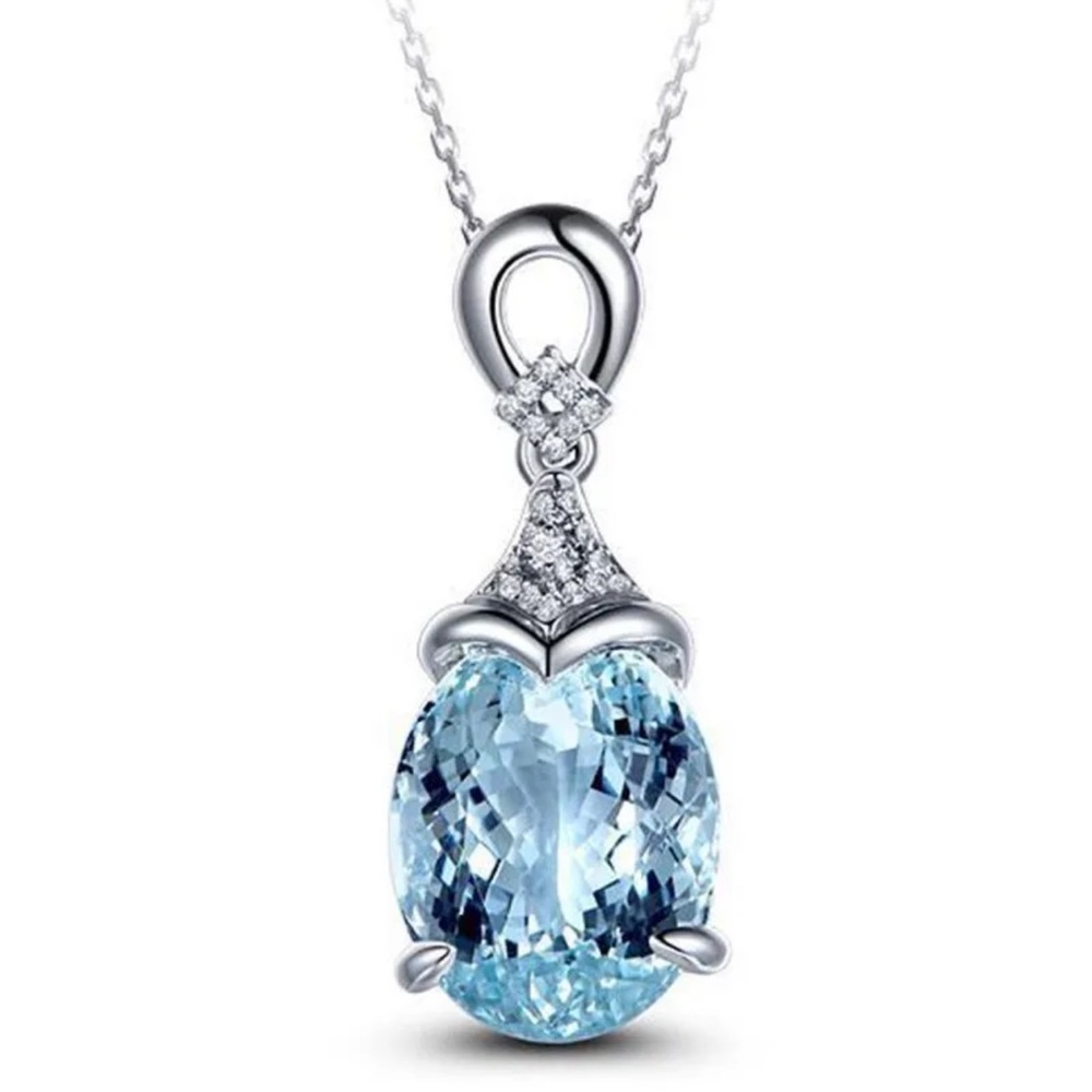 Aquamarine Silver Pendant Necklace